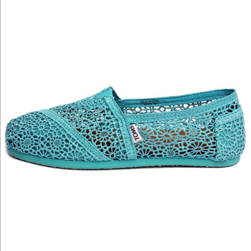 NWT! TOMS Crochet Classic Morocco Aqua Blue size 6.5 NEW